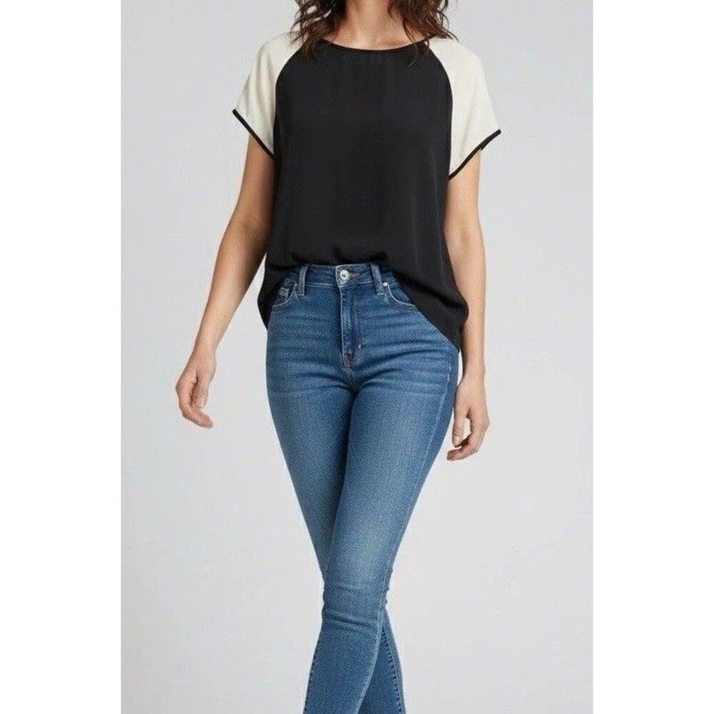 DVF Diane von Furstenberg Liva Silk Blouse Size Small Black White Top